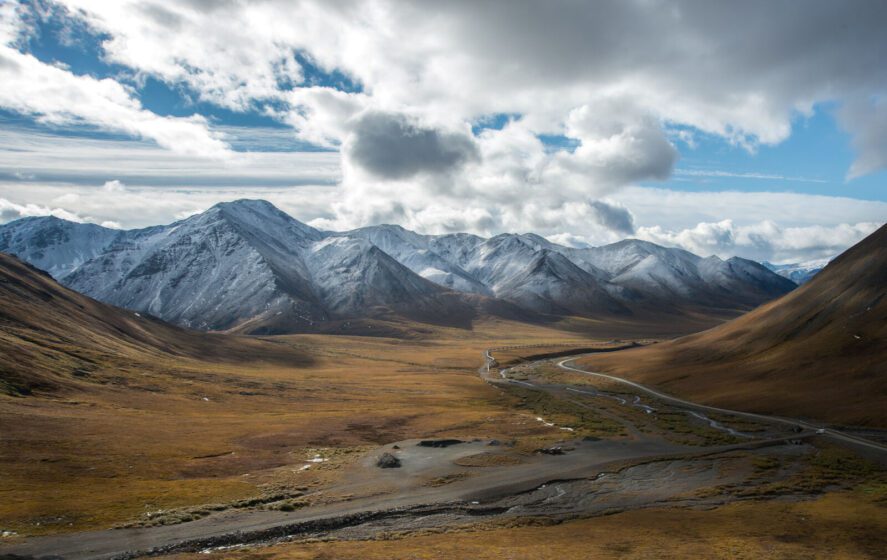 the Brooks Range mountains and the Trans-Alaska Pipeline