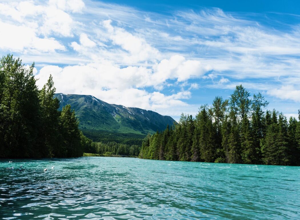the turquoise blue waters of the Kenai River in Alaska