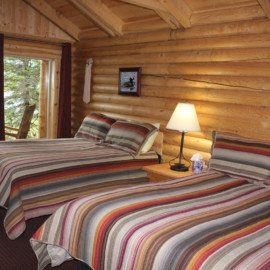 Kenai Fjords Glacier Lodge cabin interior.