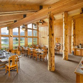 Kenai Fjords Glacier Lodge dining room.