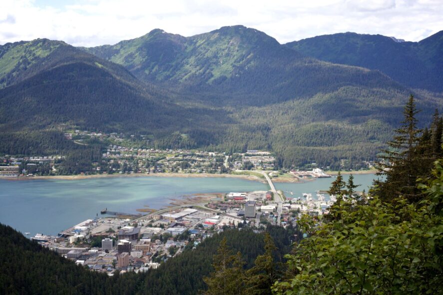 an aerial view of the city of Juneau, Alaska