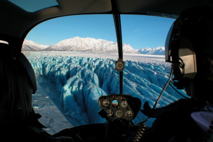 You get a pilots view flying over a glacier with Alpine Air near Girdwood.