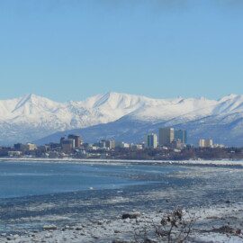 Anchorage cityscape in winter.