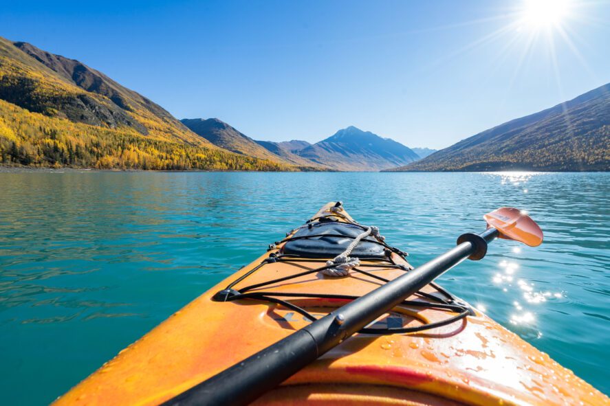 Kayaks on Eklutna Lake.
