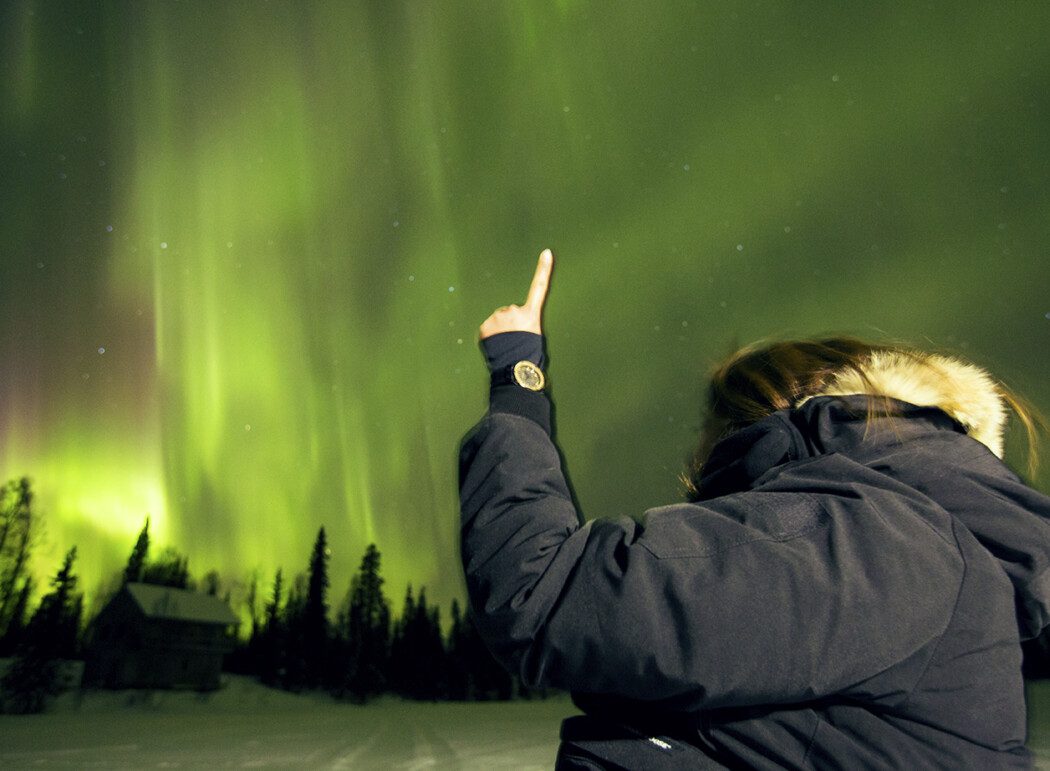 Aurora with Woman Pointing