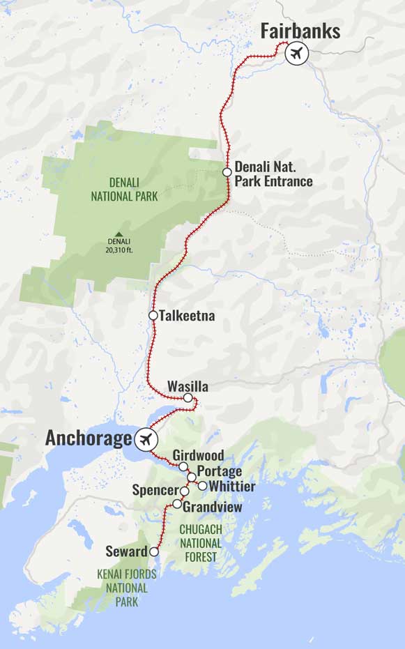 Alaska Railroad Routes Map