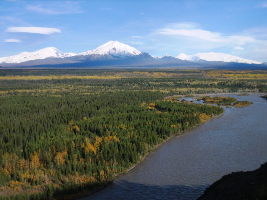 Nice fall scene of the western Wrangell Volcanoes and Copper River