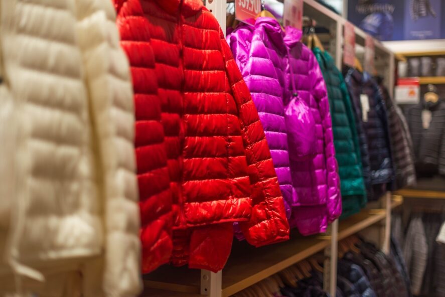 Display of colourful winter jackets