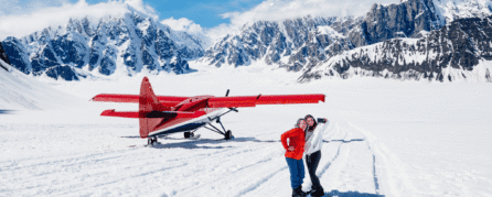 Ladies taking a selfie on a glacier landing