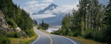 Mountainscape and highway in Alaska
