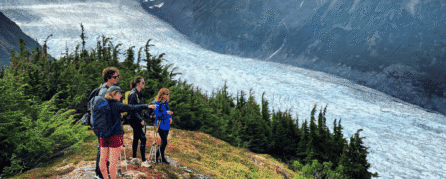 People on a hike at an overlook