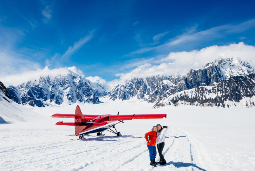 Couple taking a selfie on a glacier